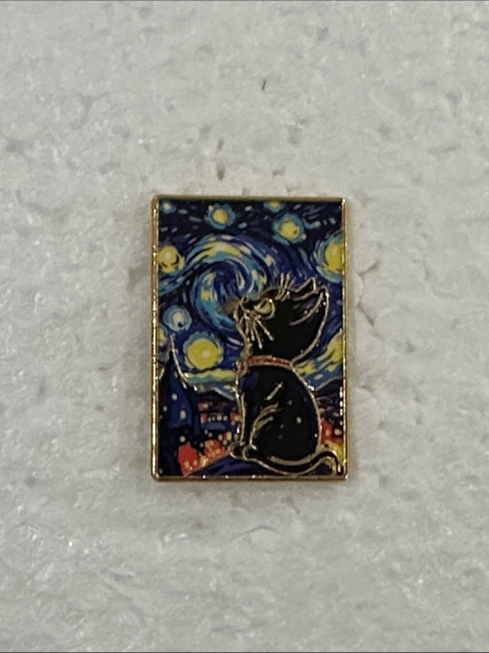 Cat Silhouette Starry Night Enamel Pin - Black & Blue Home Art